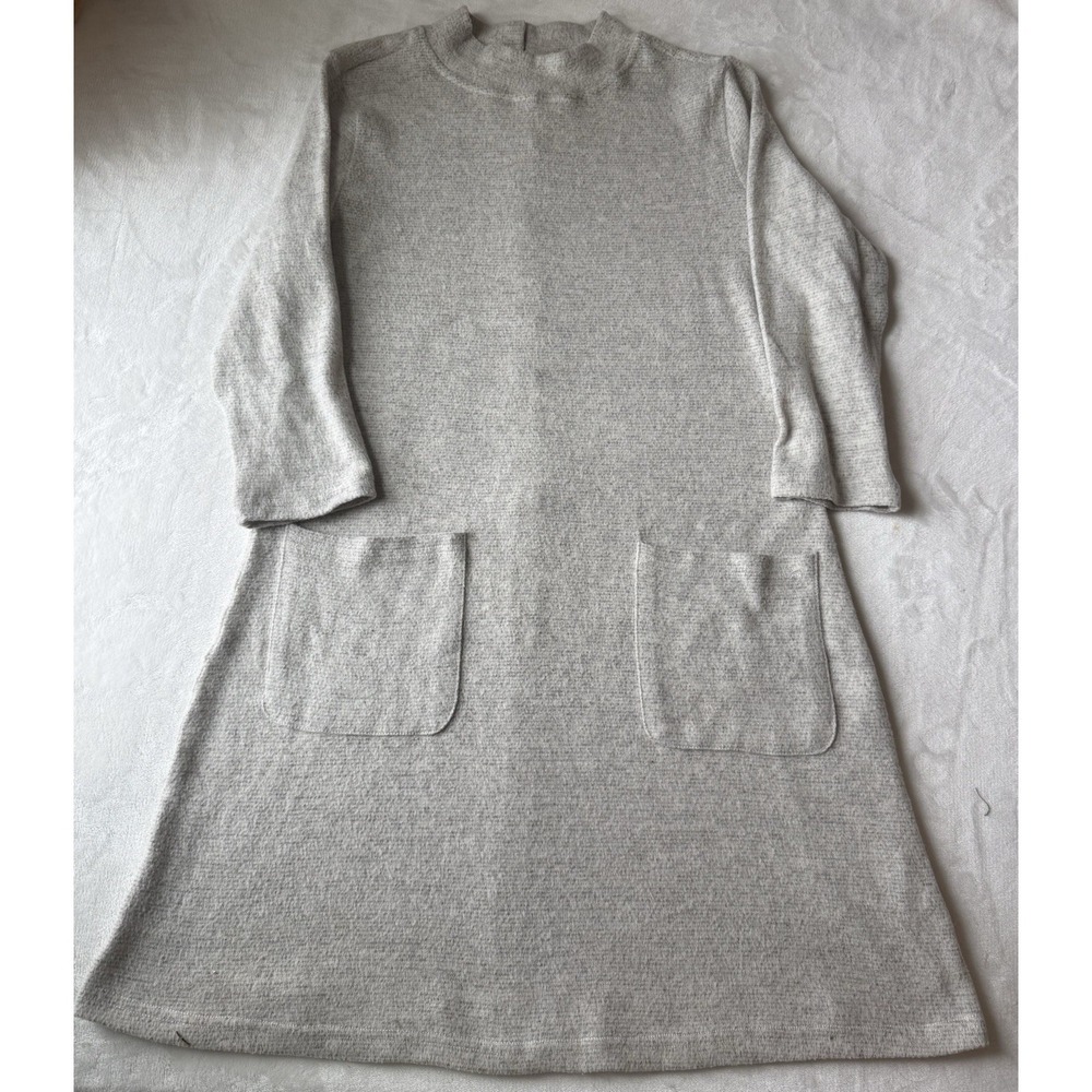 MOTH Gray Knit Sweater Dress Mock Neck Button Pockets Knee Length S